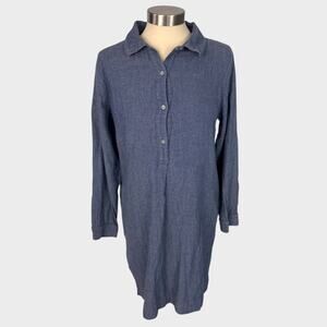 J. Jill Denim Small Petite Button Front Shirt Dress Long Sleeve Collar Cotton